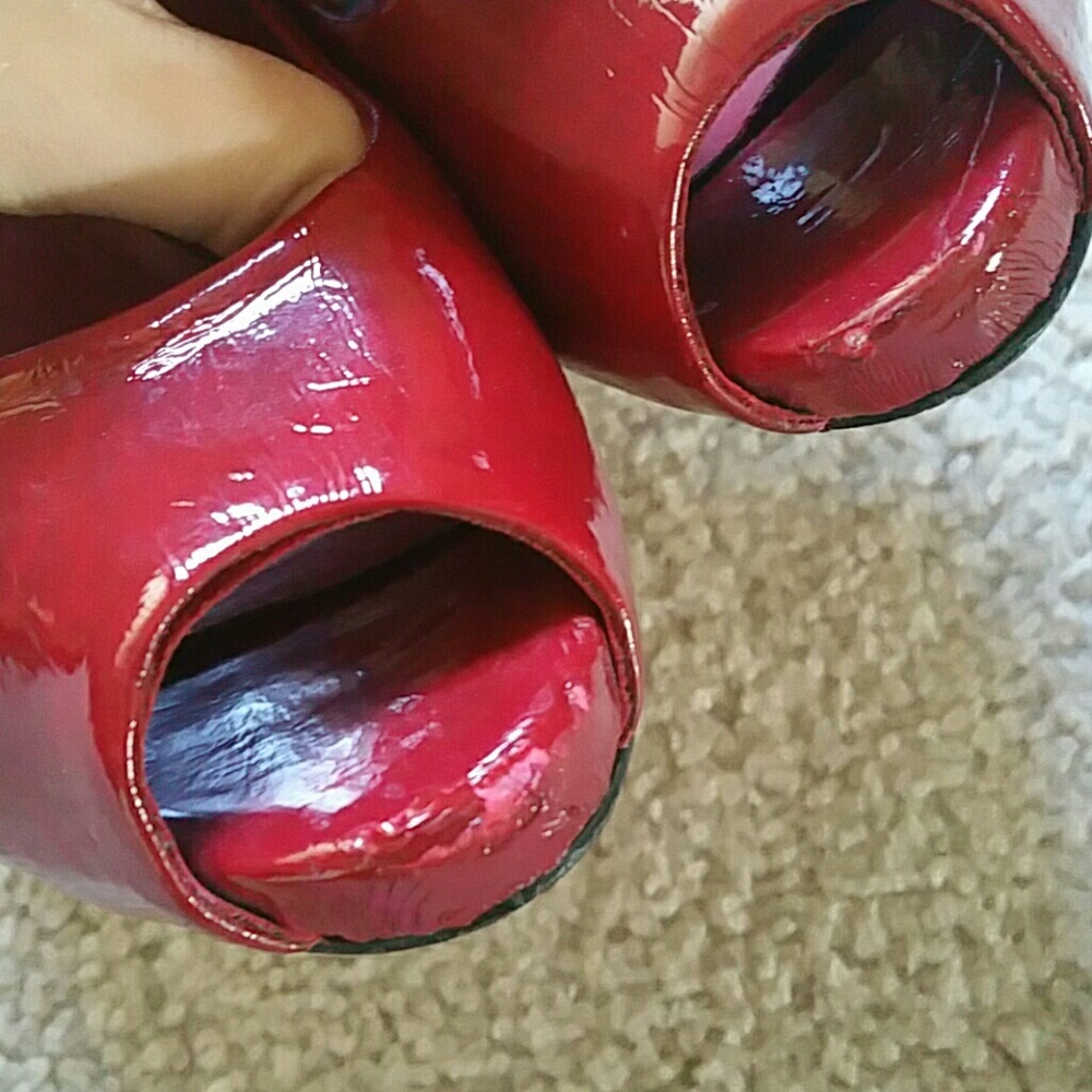 Red Open Toe Pumps - Picture 7 of 7